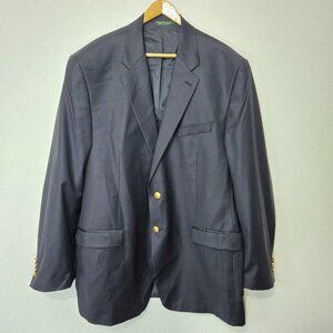 Lauren Ralph Lauren Mens Sz 48L Navy Blue Gold 2-Button Blazer Old Money Preppy
